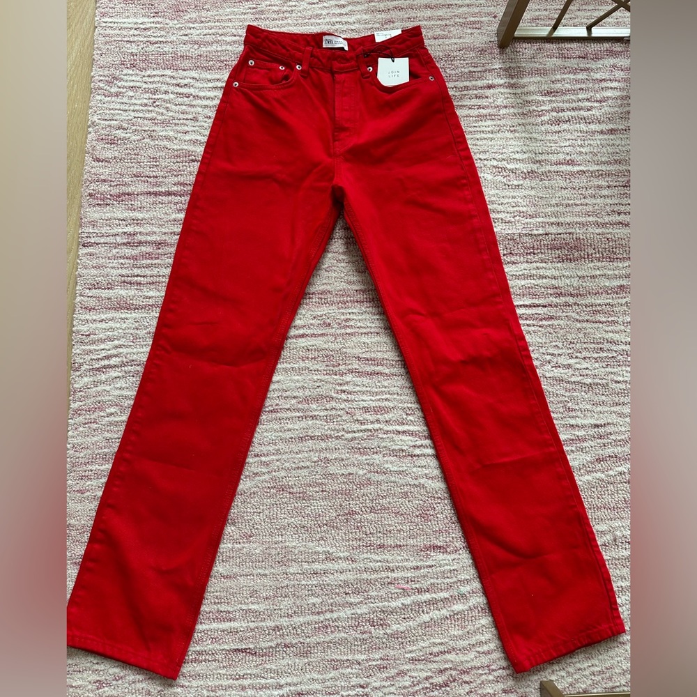 Red Zara straight leg jeans